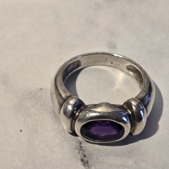 Chunky Sterling Silver 925 Amethyst Fancy Ring - Picture 2 of 6